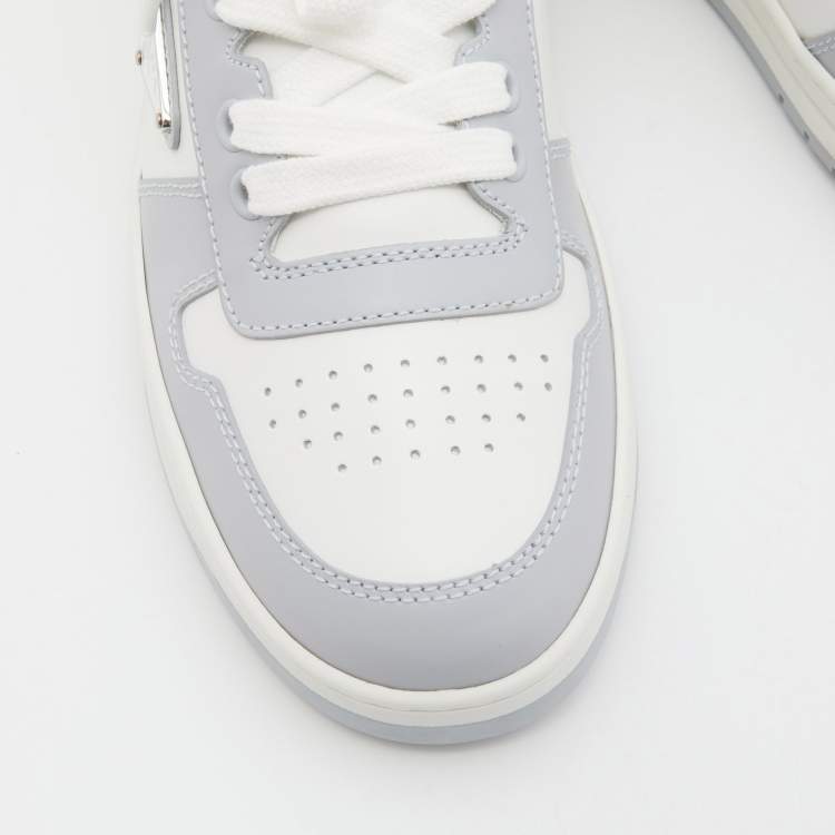 Pre Owned Prada White/Grey Leather Downtown Low-Top Sneakers Size 39