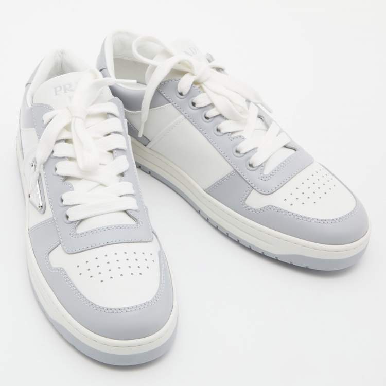 Pre Owned Prada White/Grey Leather Downtown Low-Top Sneakers Size 39