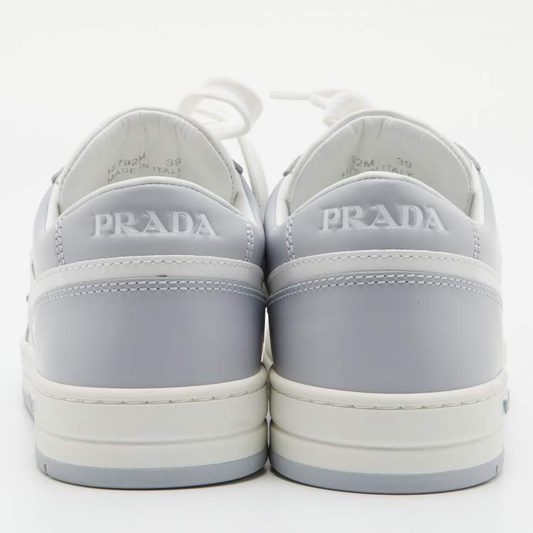 Pre Owned Prada White/Grey Leather Downtown Low-Top Sneakers Size 39