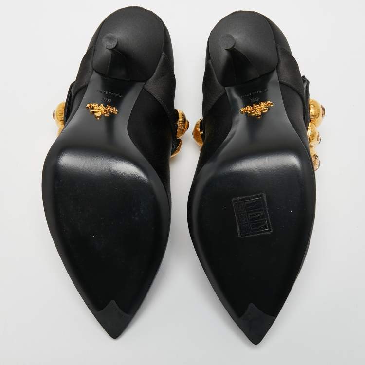 Pre Owned Prada Black Satin Crystal Embellished Pointed Toe Pumps Size 39