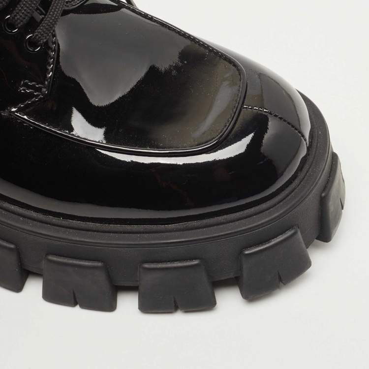 Pre Owned Prada Black Patent Leather Monolith Platform Derby Size 39.5