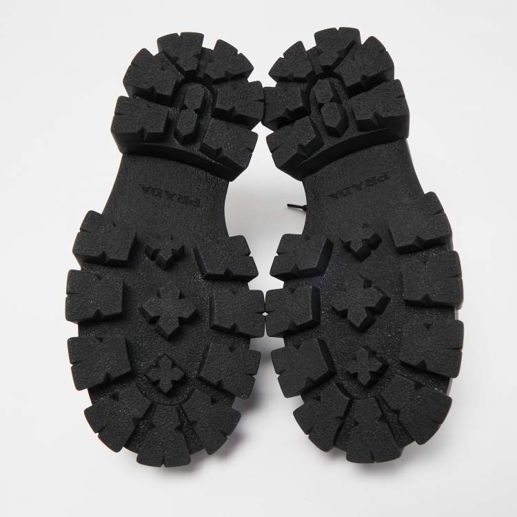 Pre Owned Prada Black Patent Leather Monolith Platform Derby Sneakers Size 36.5