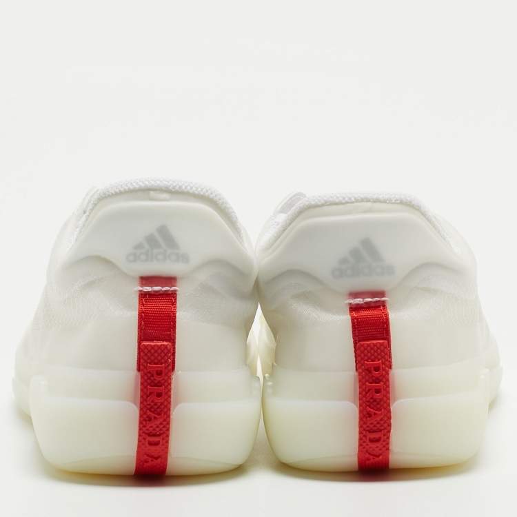 Pre Owned Prada x Adidas White Mesh and Lace Up Sneakers Size 37.5