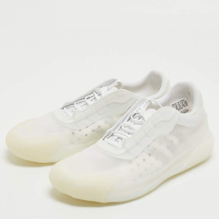 Pre Owned Prada x Adidas White Mesh and Lace Up Sneakers Size 37.5