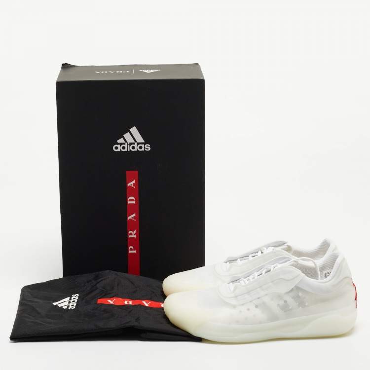 Pre Owned Prada x Adidas White Mesh and Lace Up Sneakers Size 37.5