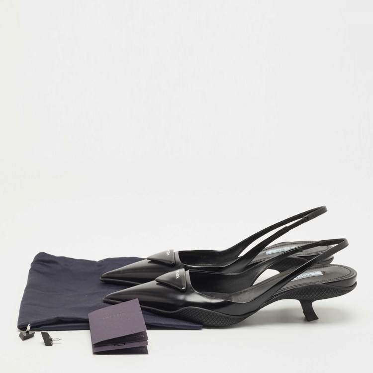 Pre Owned Prada Black Leather Logo Slingback Pumps Size 40