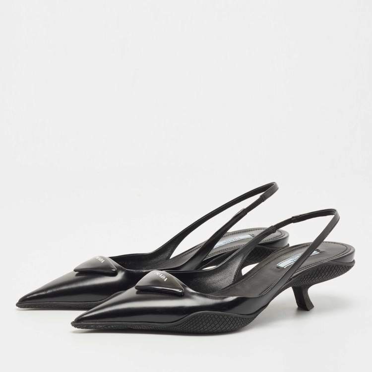 Pre Owned Prada Black Leather Logo Slingback Pumps Size 40