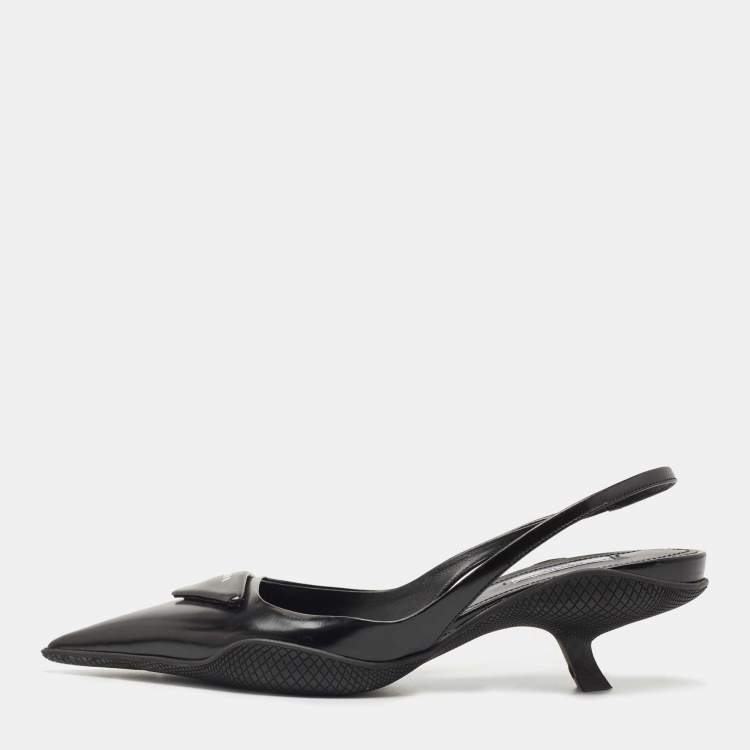 Pre Owned Prada Black Leather Logo Slingback Pumps Size 40