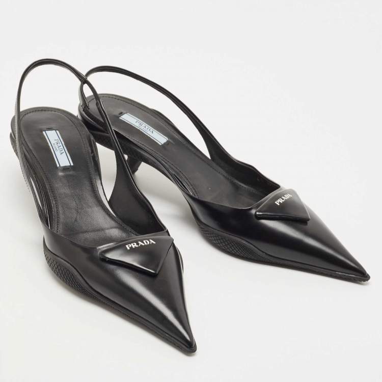 Pre Owned Prada Black Leather Logo Slingback Pumps Size 40