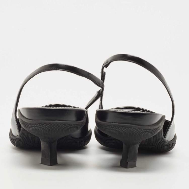 Pre Owned Prada Black Leather Logo Slingback Pumps Size 40