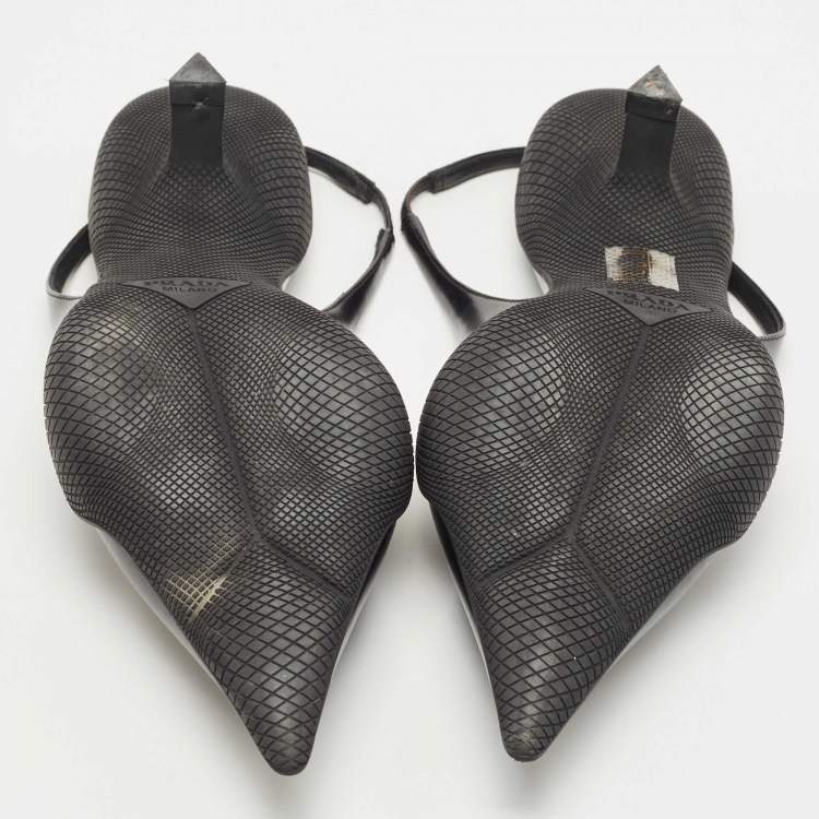 Pre Owned Prada Black Leather Logo Slingback Pumps Size 40