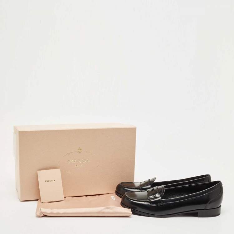Pre Owned Prada Black Leather Slip On Loafers Size 36.5