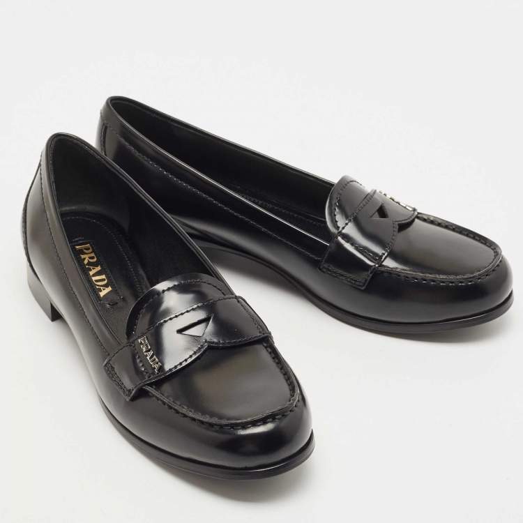 Pre Owned Prada Black Leather Slip On Loafers Size 36.5