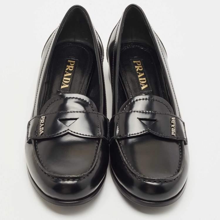 Pre Owned Prada Black Leather Slip On Loafers Size 36.5