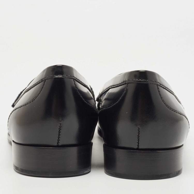 Pre Owned Prada Black Leather Slip On Loafers Size 36.5