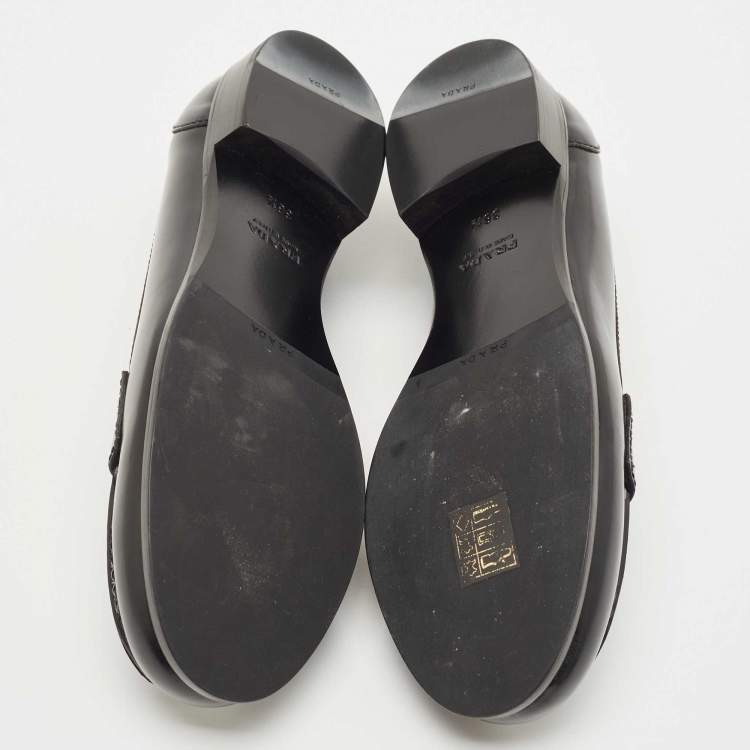 Pre Owned Prada Black Leather Slip On Loafers Size 36.5
