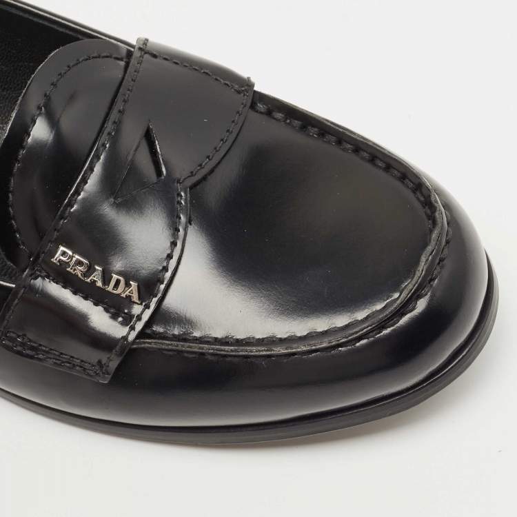 Pre Owned Prada Black Leather Slip On Loafers Size 36.5
