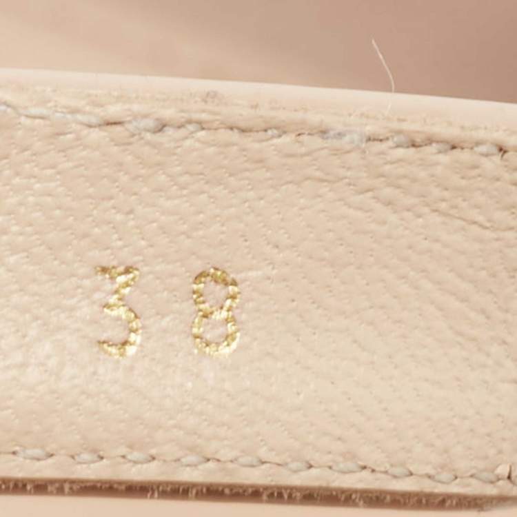 Pre Owned Prada Beige Patent Leather Platform Ankle Strap Sandals Size 38
