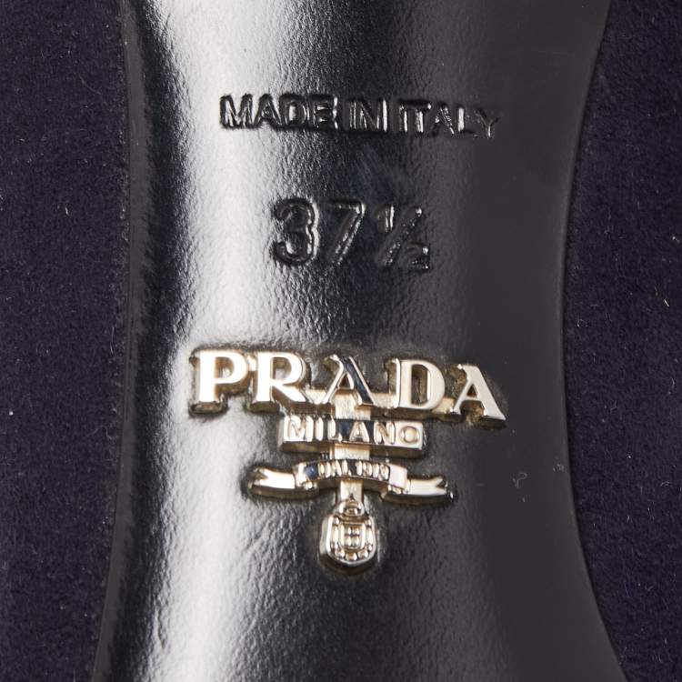 Pre Owned Prada Navy Blue Suede Pointed Toe Bow Pumps Size 37.5