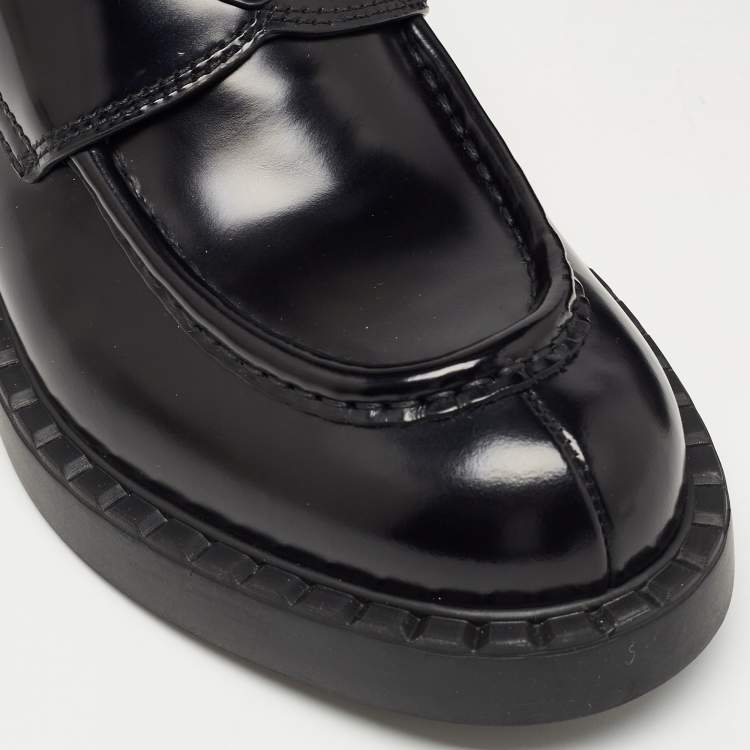 Pre Owned Prada Black Glossy Leather Platform Loafers Size 39