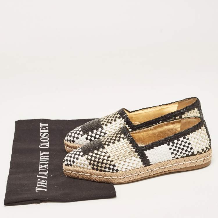 Pre Owned Prada Multicolor Woven Leather Espadrille Flats Size 36