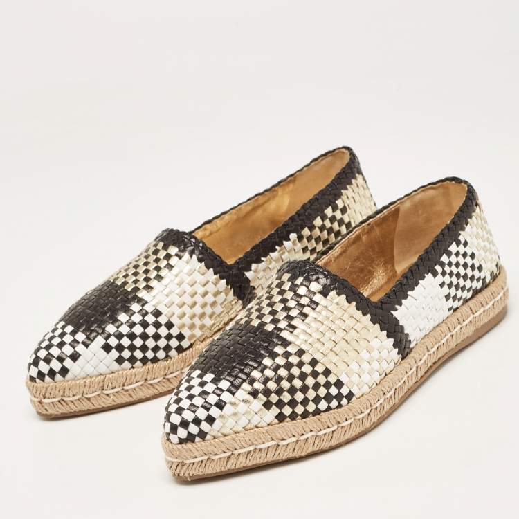 Pre Owned Prada Multicolor Woven Leather Espadrille Flats Size 36