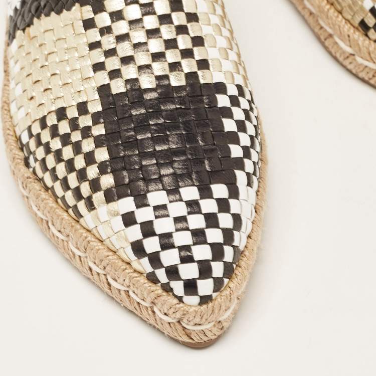 Pre Owned Prada Multicolor Woven Leather Espadrille Flats Size 36