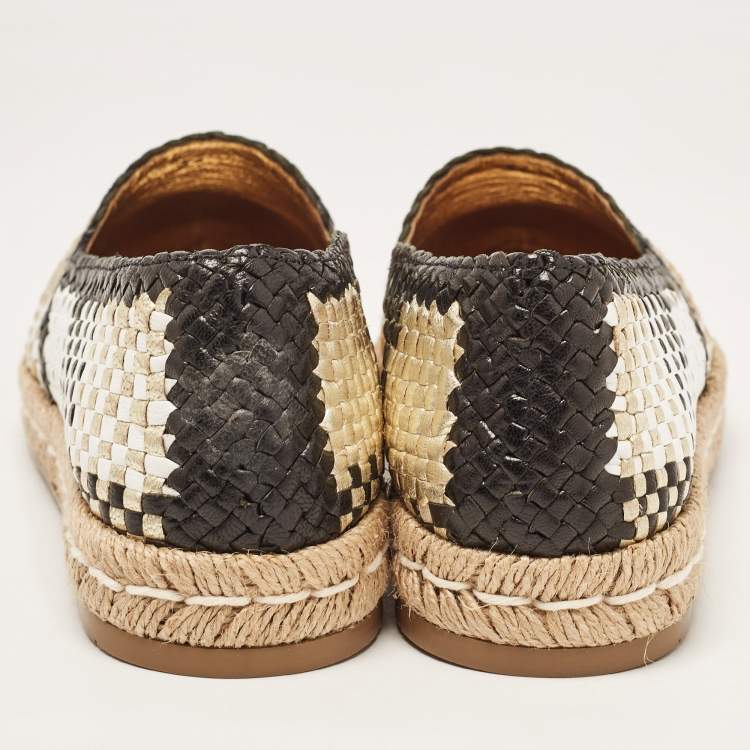 Pre Owned Prada Multicolor Woven Leather Espadrille Flats Size 36