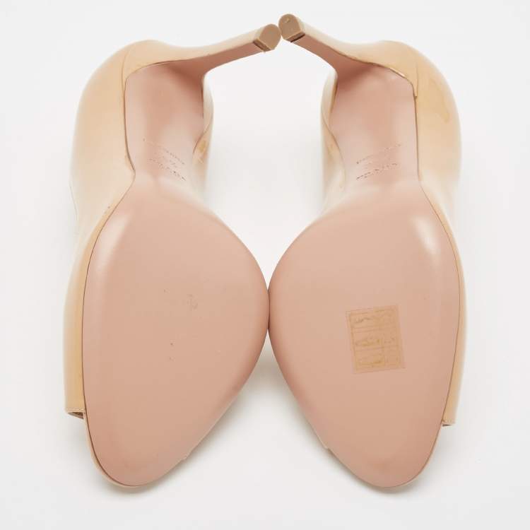 Pre Owned Prada Beige Patent Leather Peep Toe Pumps Size 36.5