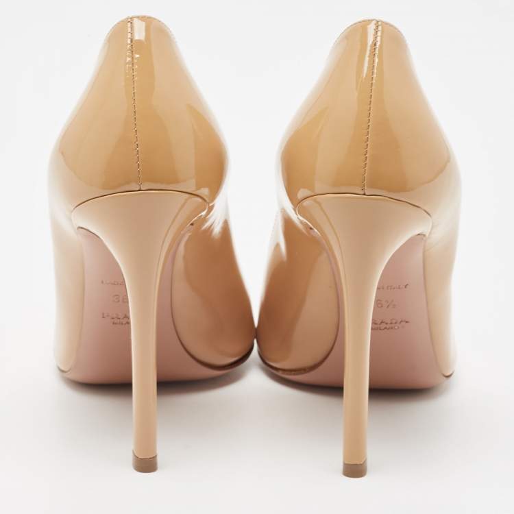 Pre Owned Prada Beige Patent Leather Peep Toe Pumps Size 36.5