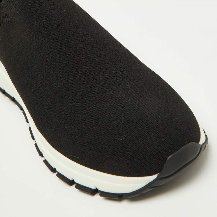 Pre Owned Prada Black Knit Fabric Slip On Sneakers Size 37.5