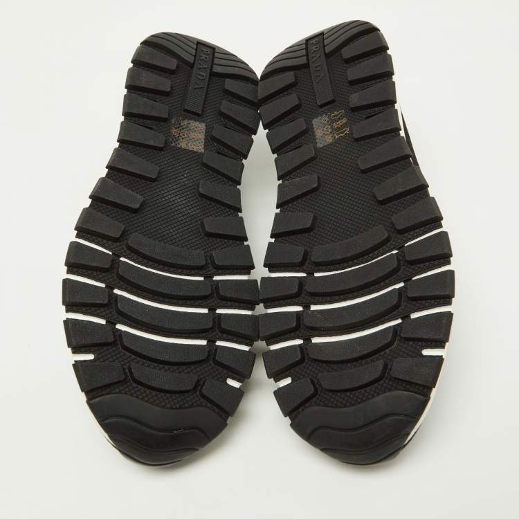 Pre Owned Prada Black Knit Fabric Slip On Sneakers Size 37.5