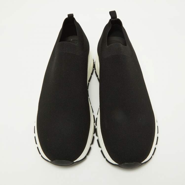 Pre Owned Prada Black Knit Fabric Slip On Sneakers Size 37.5