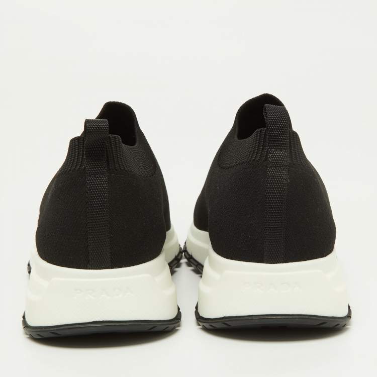 Pre Owned Prada Black Knit Fabric Slip On Sneakers Size 37.5