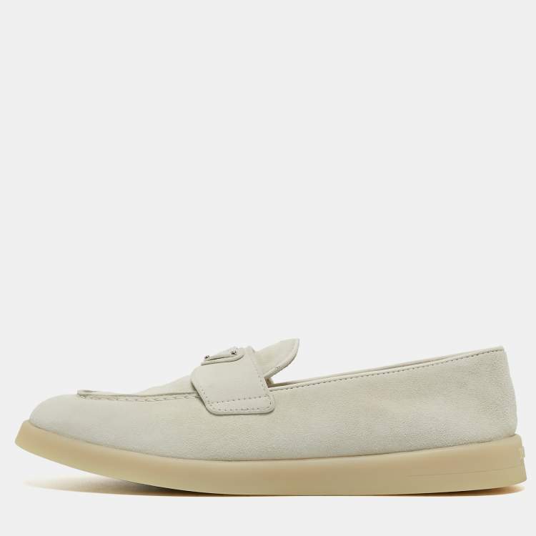 Pre Owned Prada Light Grey Suede Loafers Size 36