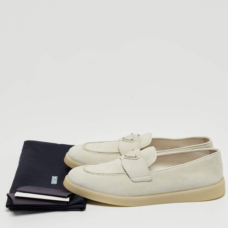 Pre Owned Prada Light Grey Suede Loafers Size 36