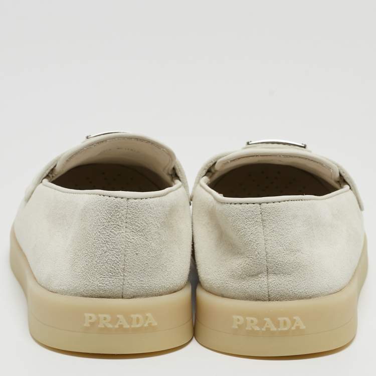 Pre Owned Prada Light Grey Suede Loafers Size 36