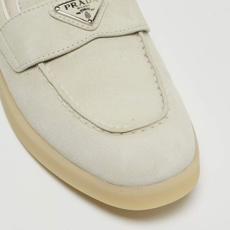 Pre Owned Prada Light Grey Suede Loafers Size 36