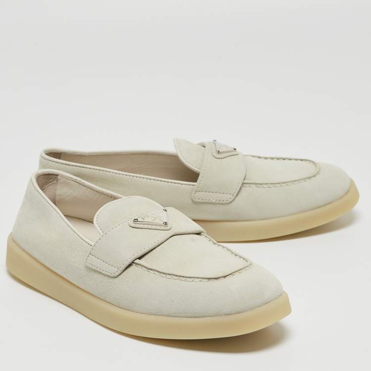 Pre Owned Prada Light Grey Suede Loafers Size 36