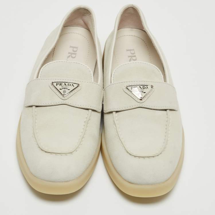 Pre Owned Prada Light Grey Suede Loafers Size 36
