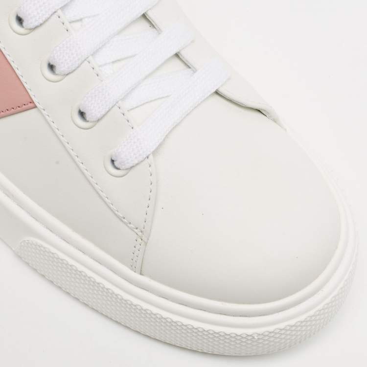 Pre Owned Prada White/Pink Leather Low Top Sneakers Size 39.5