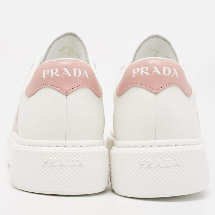 Pre Owned Prada White/Pink Leather Low Top Sneakers Size 39.5