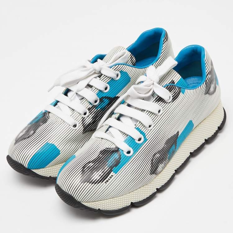 Pre Owned Prada Tricolor Lip Printed Leather Lace Up Sneakers Size 40