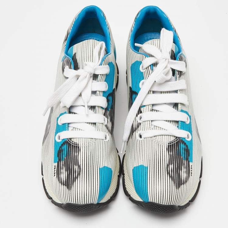 Pre Owned Prada Tricolor Lip Printed Leather Lace Up Sneakers Size 40
