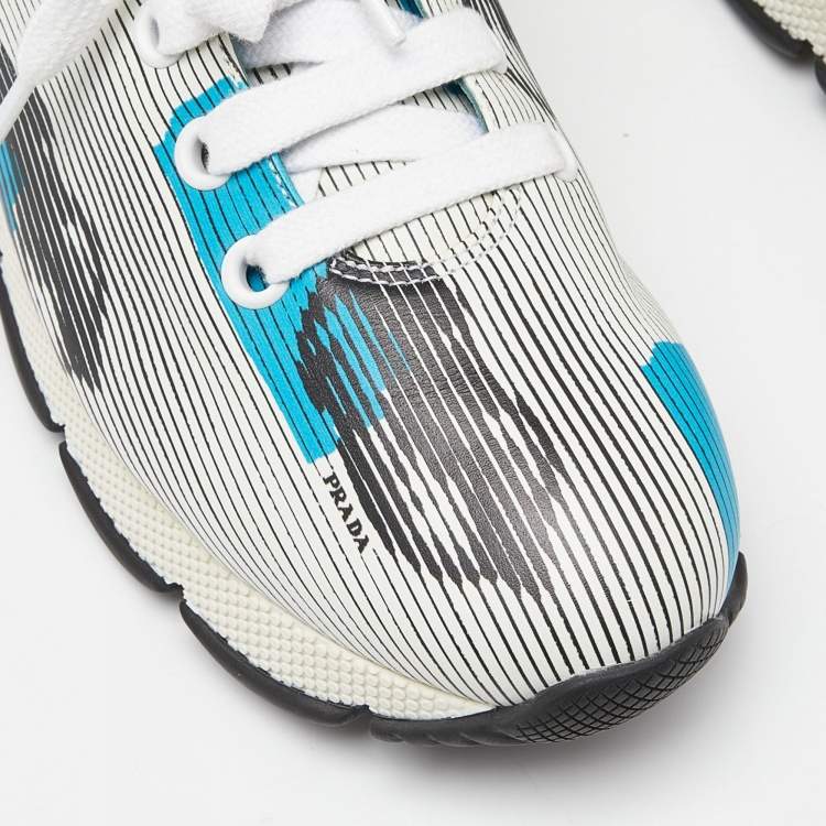Pre Owned Prada Tricolor Lip Printed Leather Lace Up Sneakers Size 40