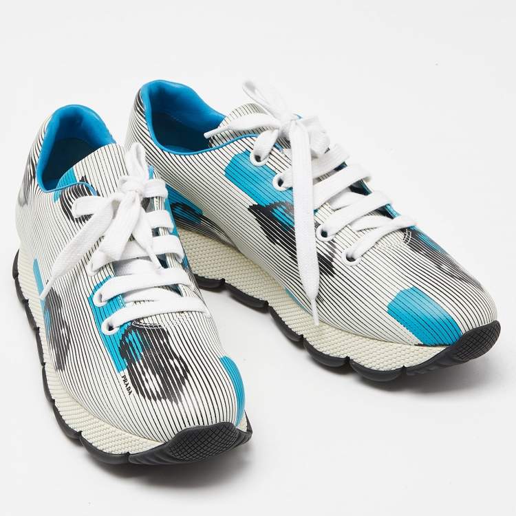 Pre Owned Prada Tricolor Lip Printed Leather Lace Up Sneakers Size 40