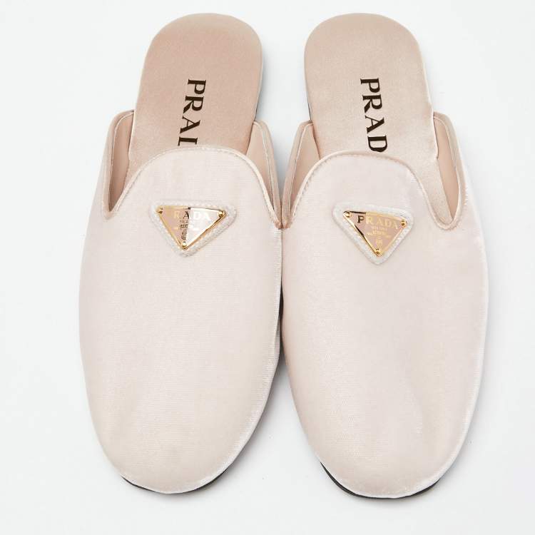 Pre Owned  Prada Baby Pink Velvet Flat Mules Size 36