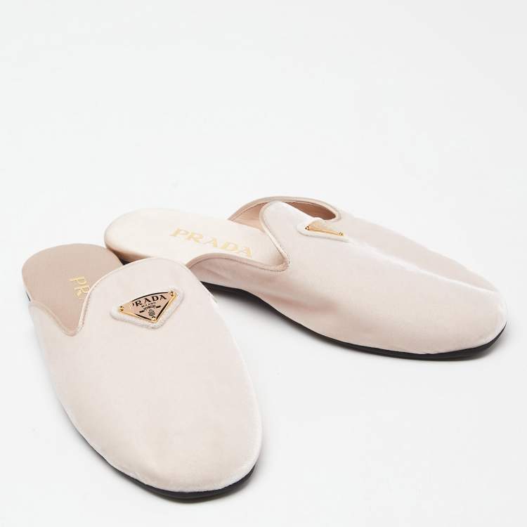 Pre Owned  Prada Baby Pink Velvet Flat Mules Size 36