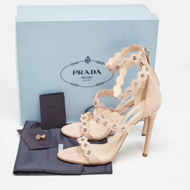 Pre Owned Prada Beige Suede Ankle Strap Sandals Size 39 