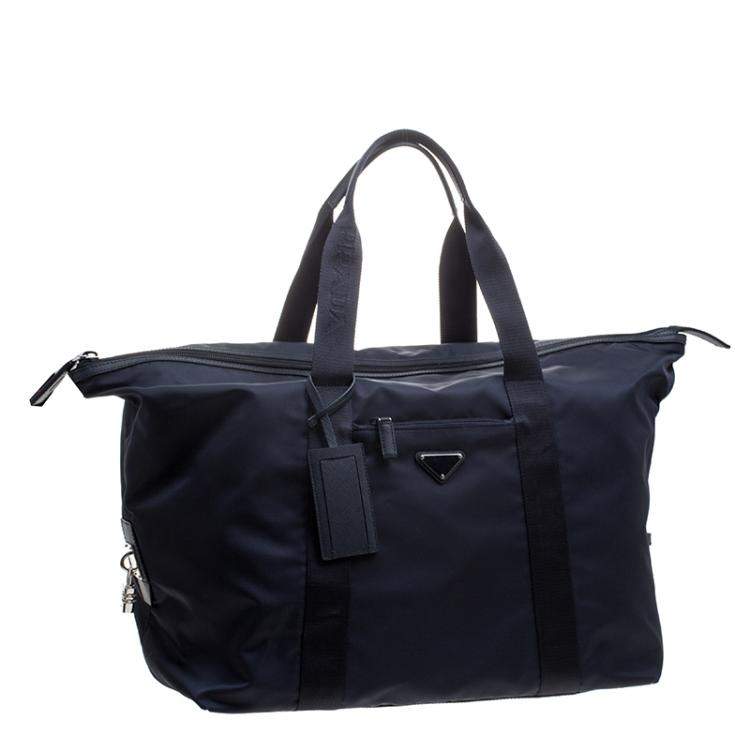 مملوكة مسبقًا Prada Navy Blue Nylon Weekender Bag